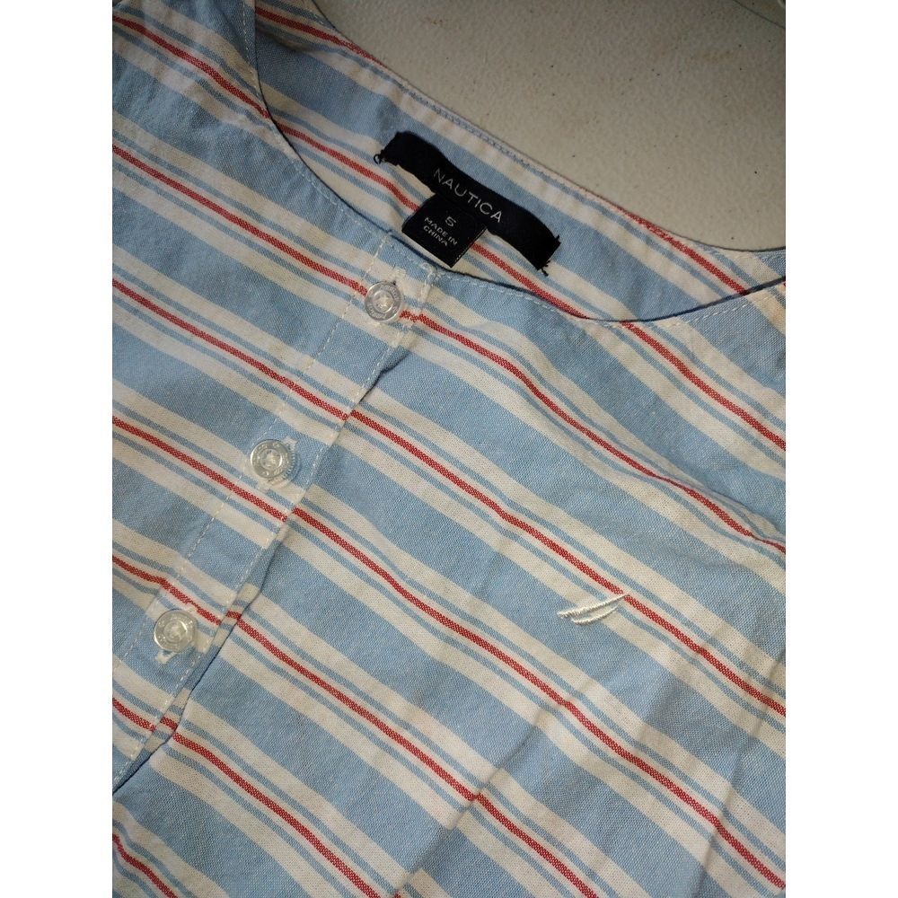 Nautica Girls Blue Red White Striped Button Front Romper Size 5 Cotton Summer - Picture 2 of 4